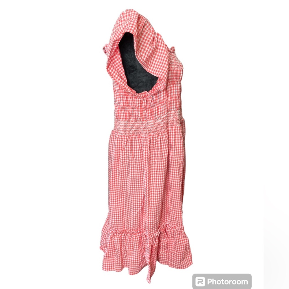 NWT Terra & Sky Tiered Smocked Top Gingham Checkered Red & White Midi Dress - Picture 3 of 10